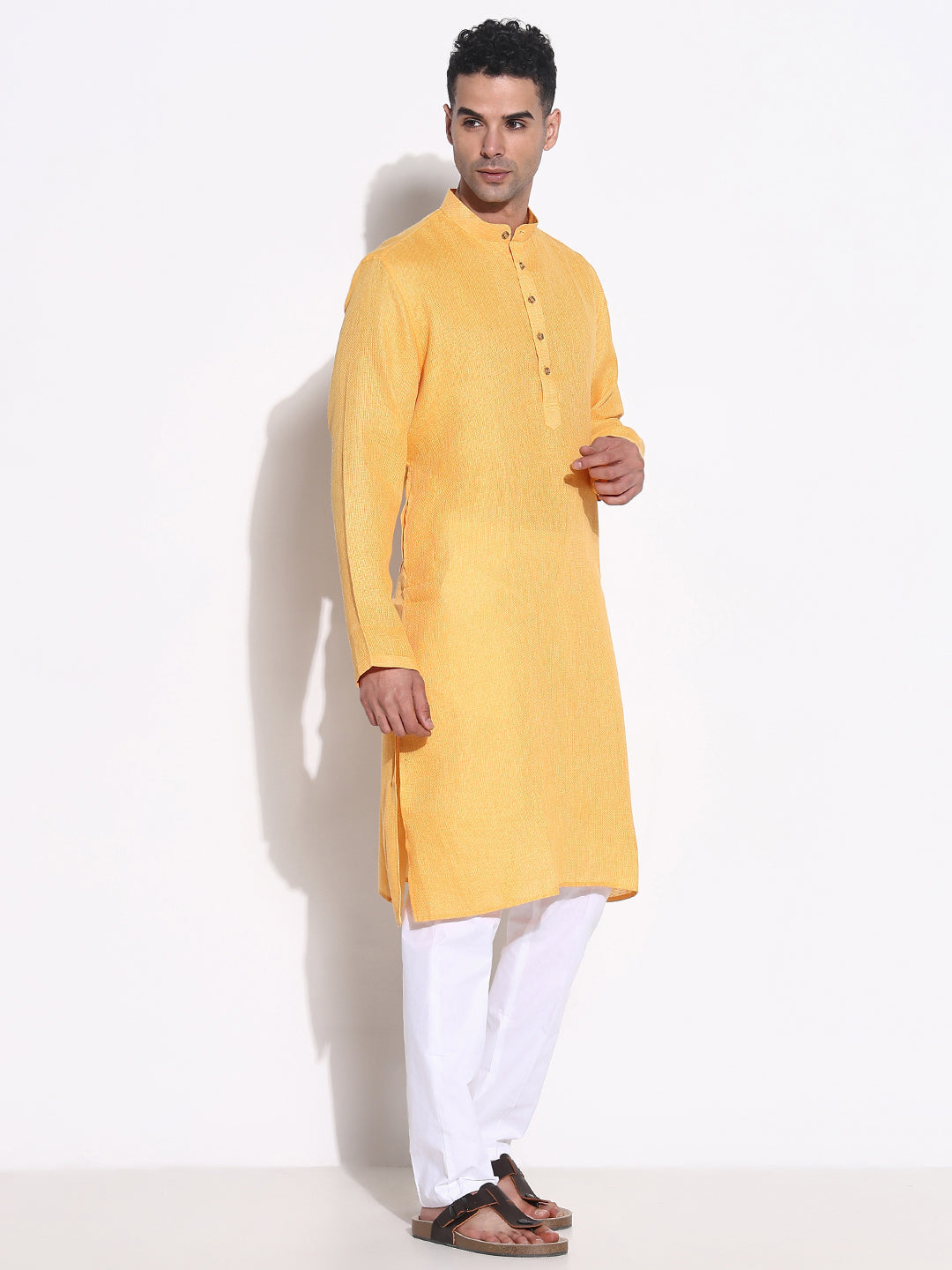 Men Yellow Solid Kurta Set