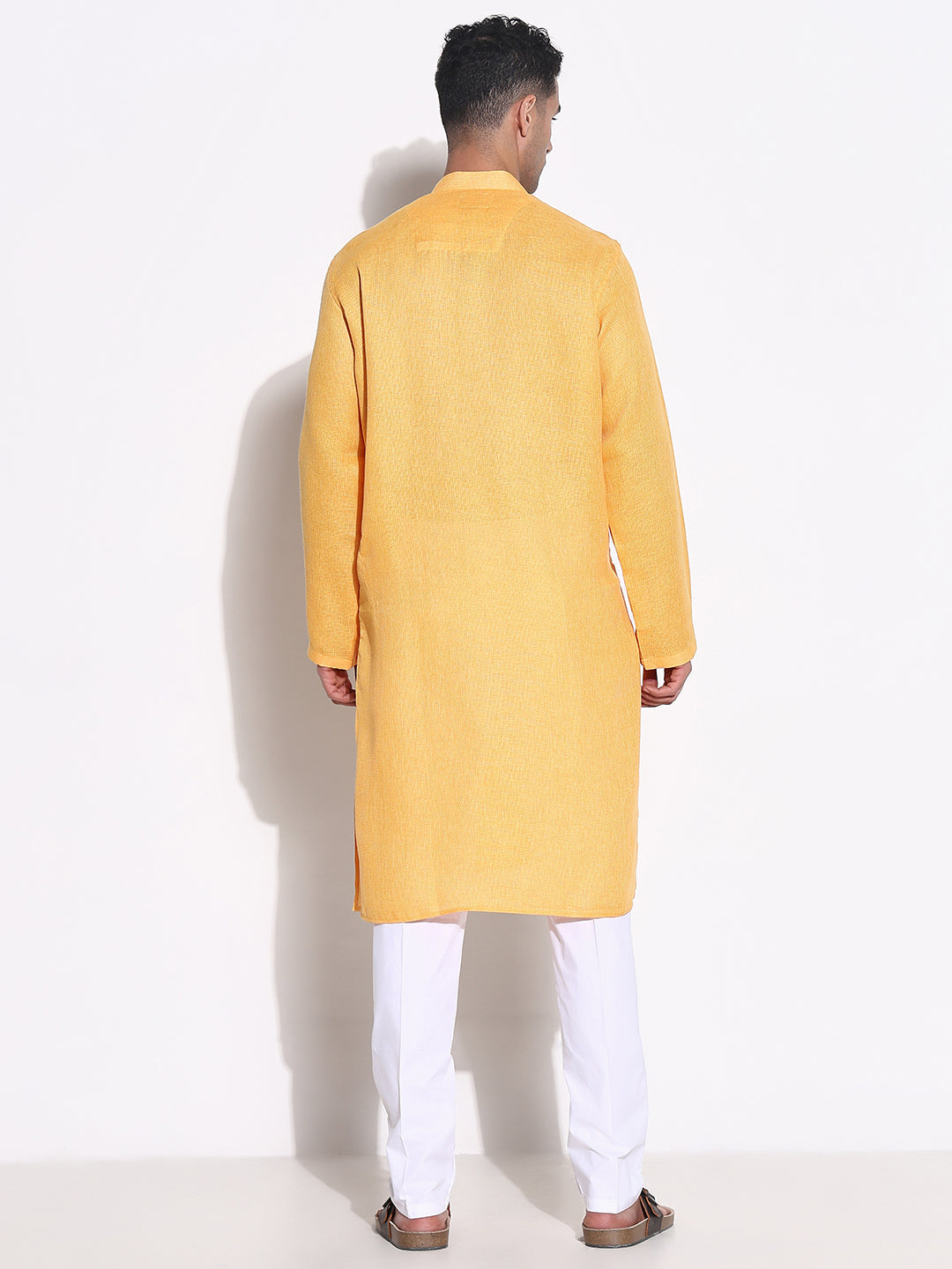 Men Yellow Solid Kurta Set