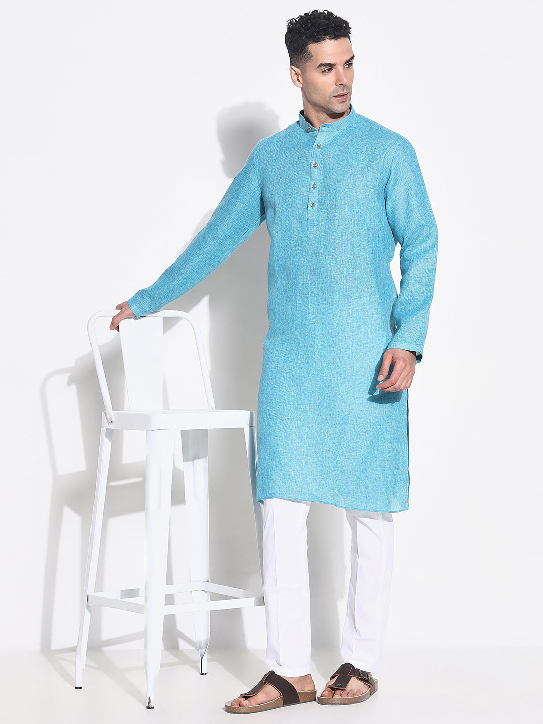 Men Blue Solid Kurta Set