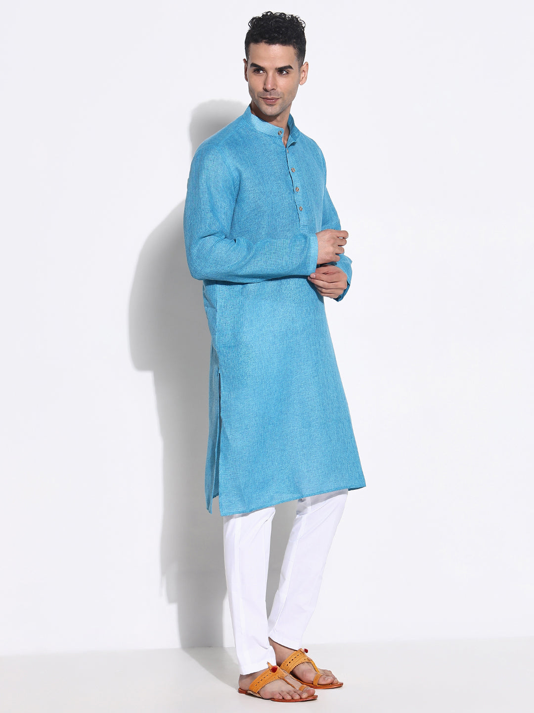 Men Blue Solid Kurta Set