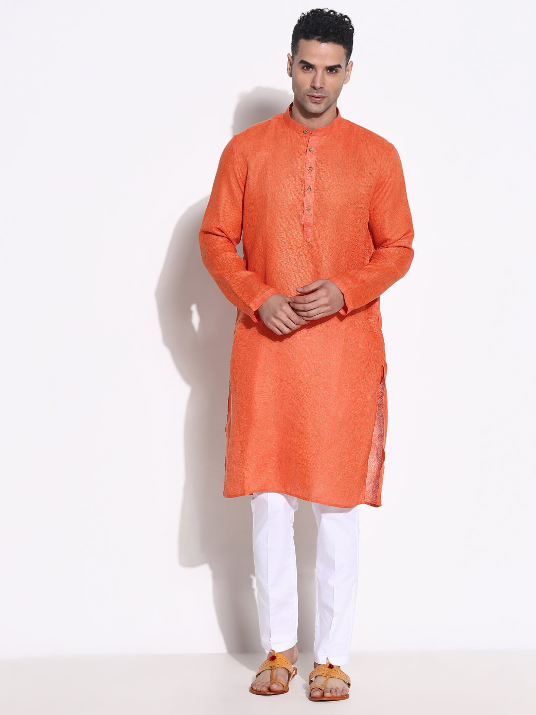 Men Orange Solid Kurta Set