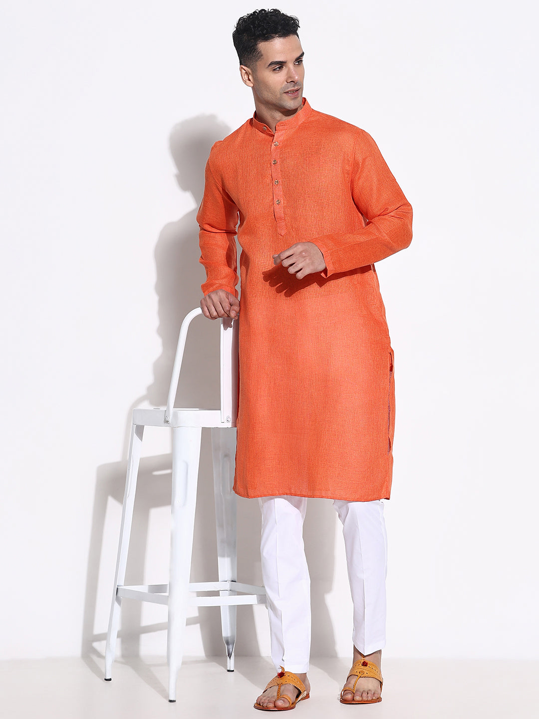 Men Orange Solid Kurta Set