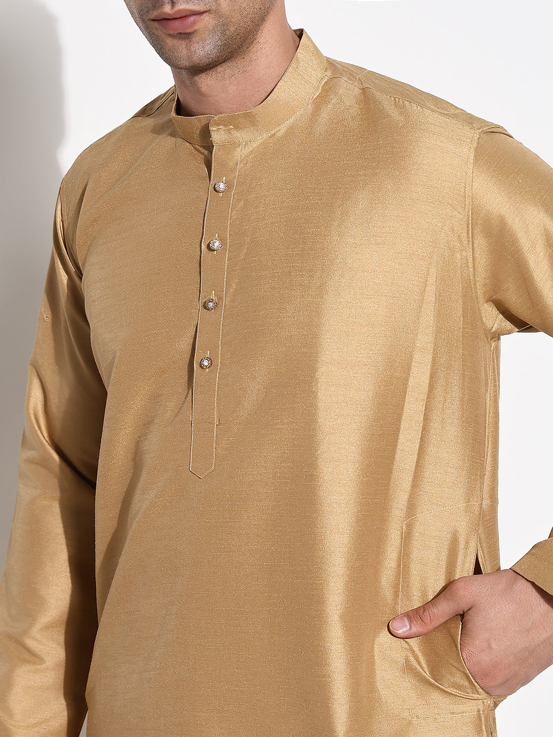 Men Beige Solid Kurta Set with Nehru Jacket