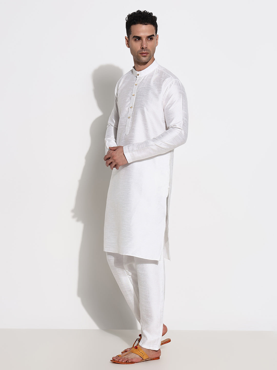 Men White Solid Kurta Set with Nehru Jacket