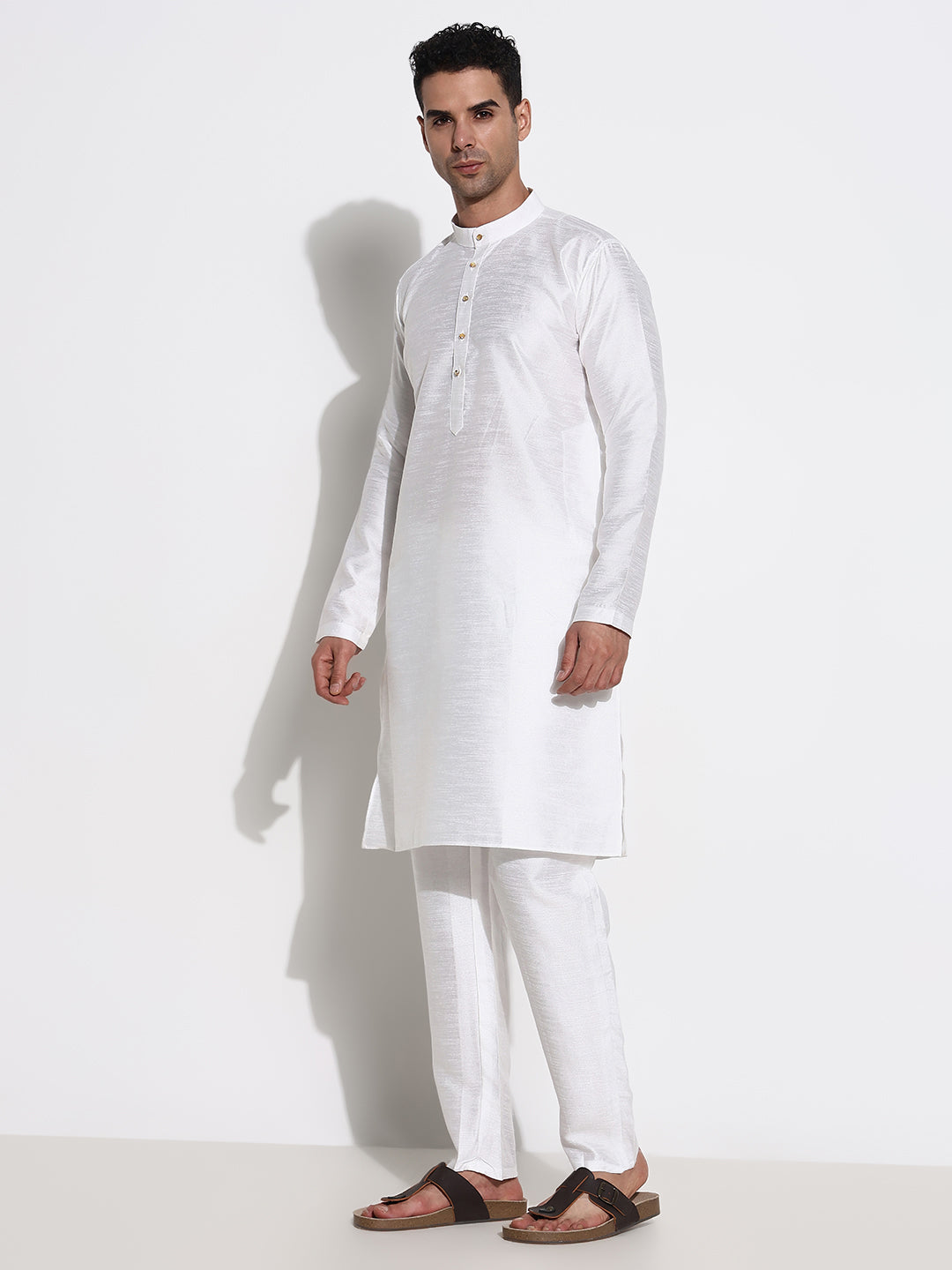 Men White Solid Kurta Set with Nehru Jacket