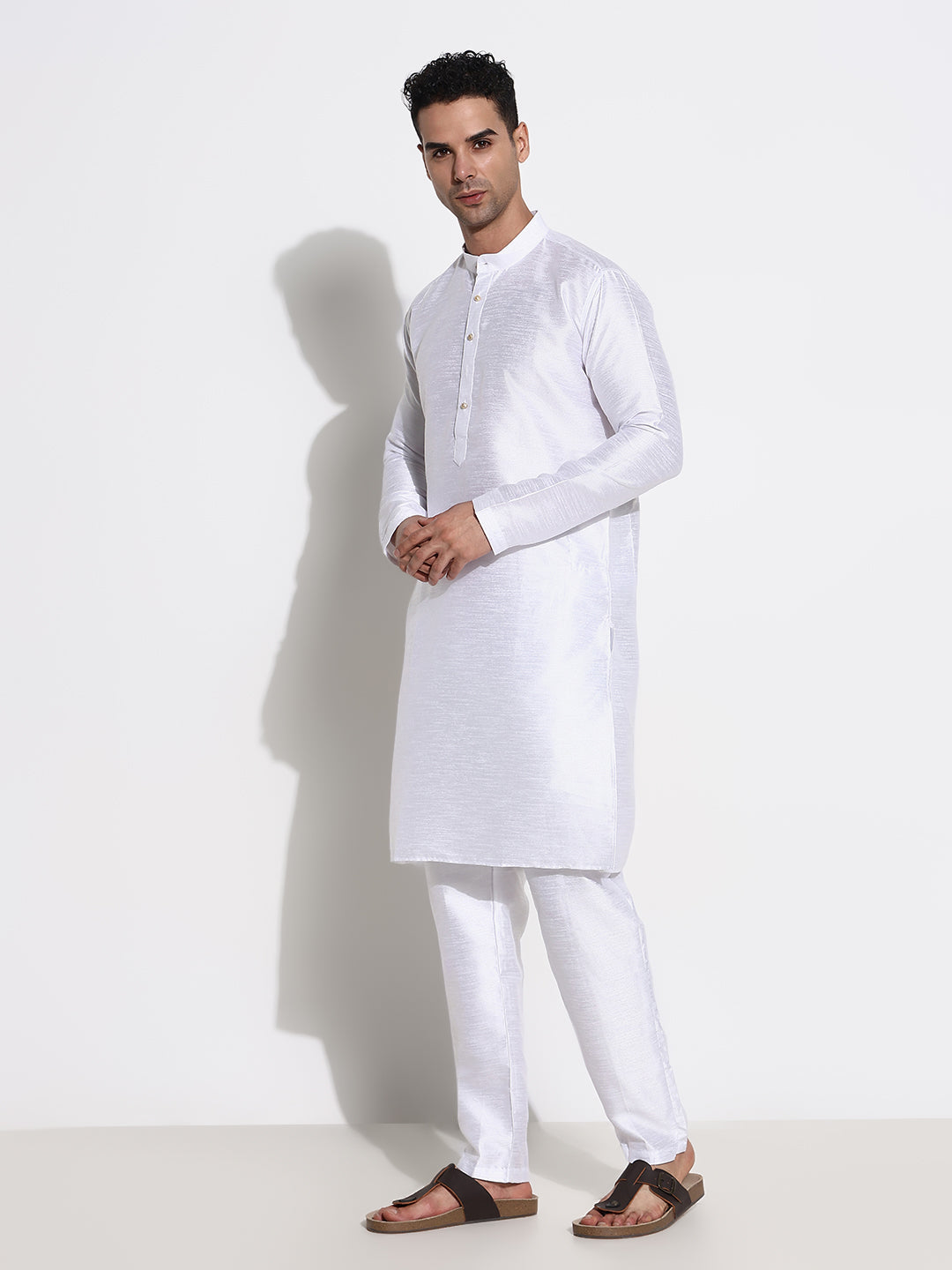 Men White Solid Kurta Set with Nehru Jacket