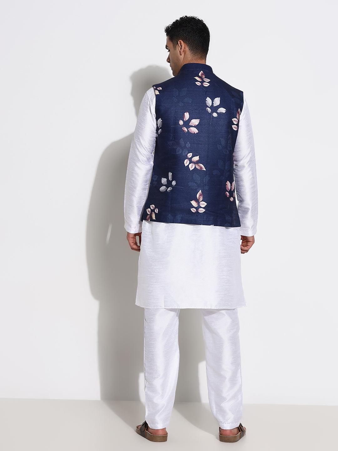 Men White Solid Kurta Set with Nehru Jacket