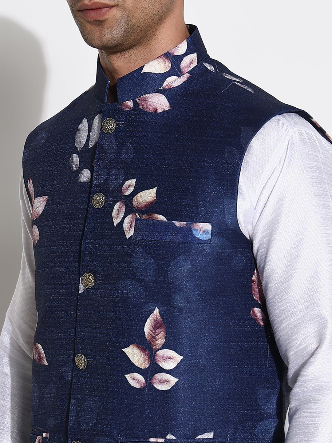 Men White Solid Kurta Set with Nehru Jacket