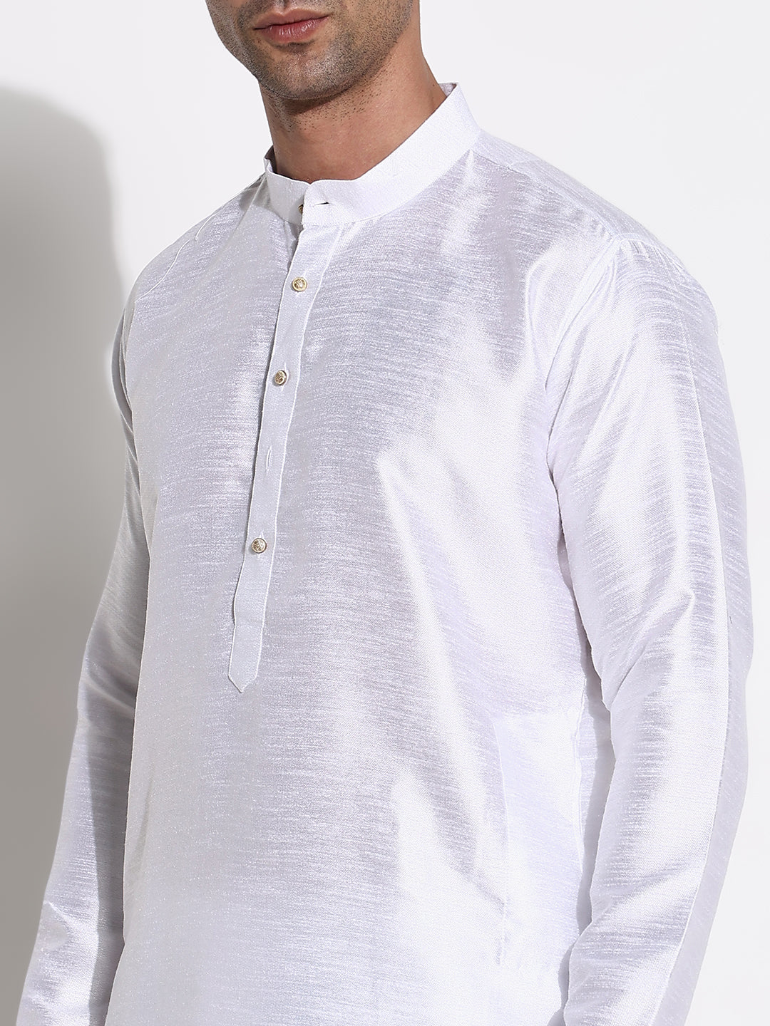 Men White Solid Kurta Set with Nehru Jacket