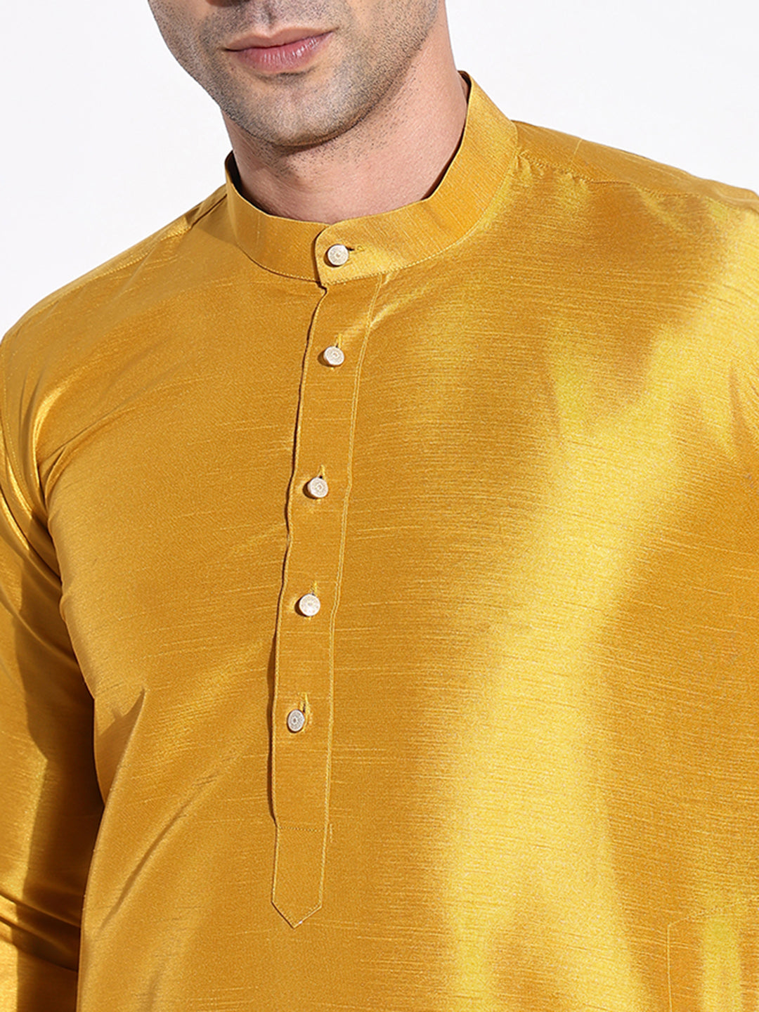 Men Mustard Solid Kurta Set with Nehru Jacket