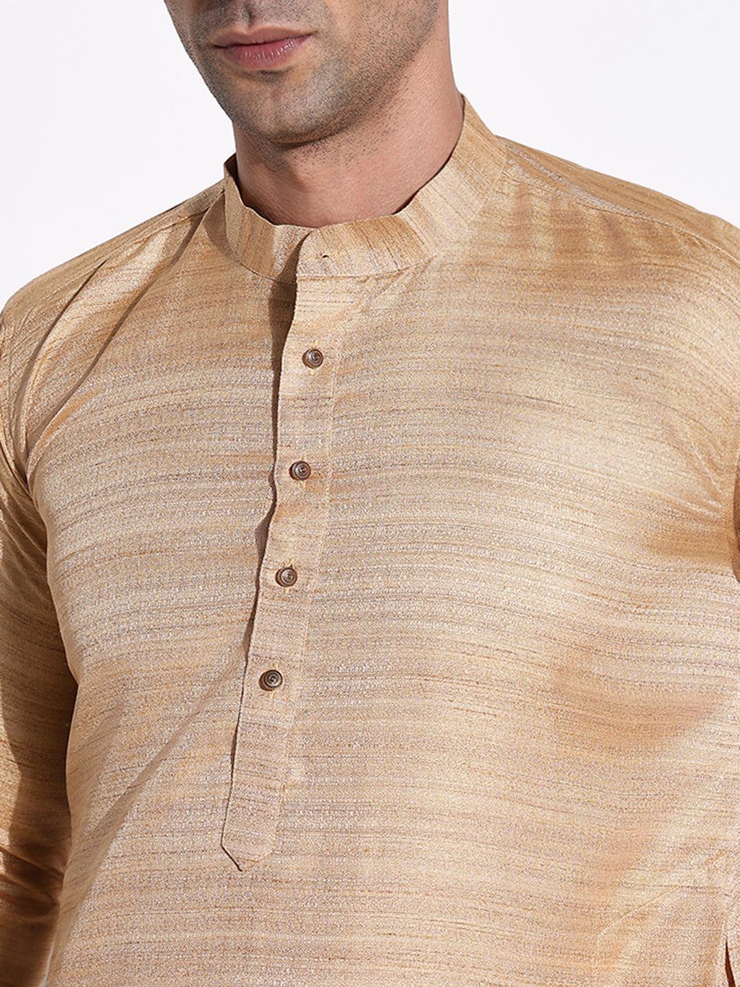 Men Beige Solid Kurta Set with Nehru Jacket