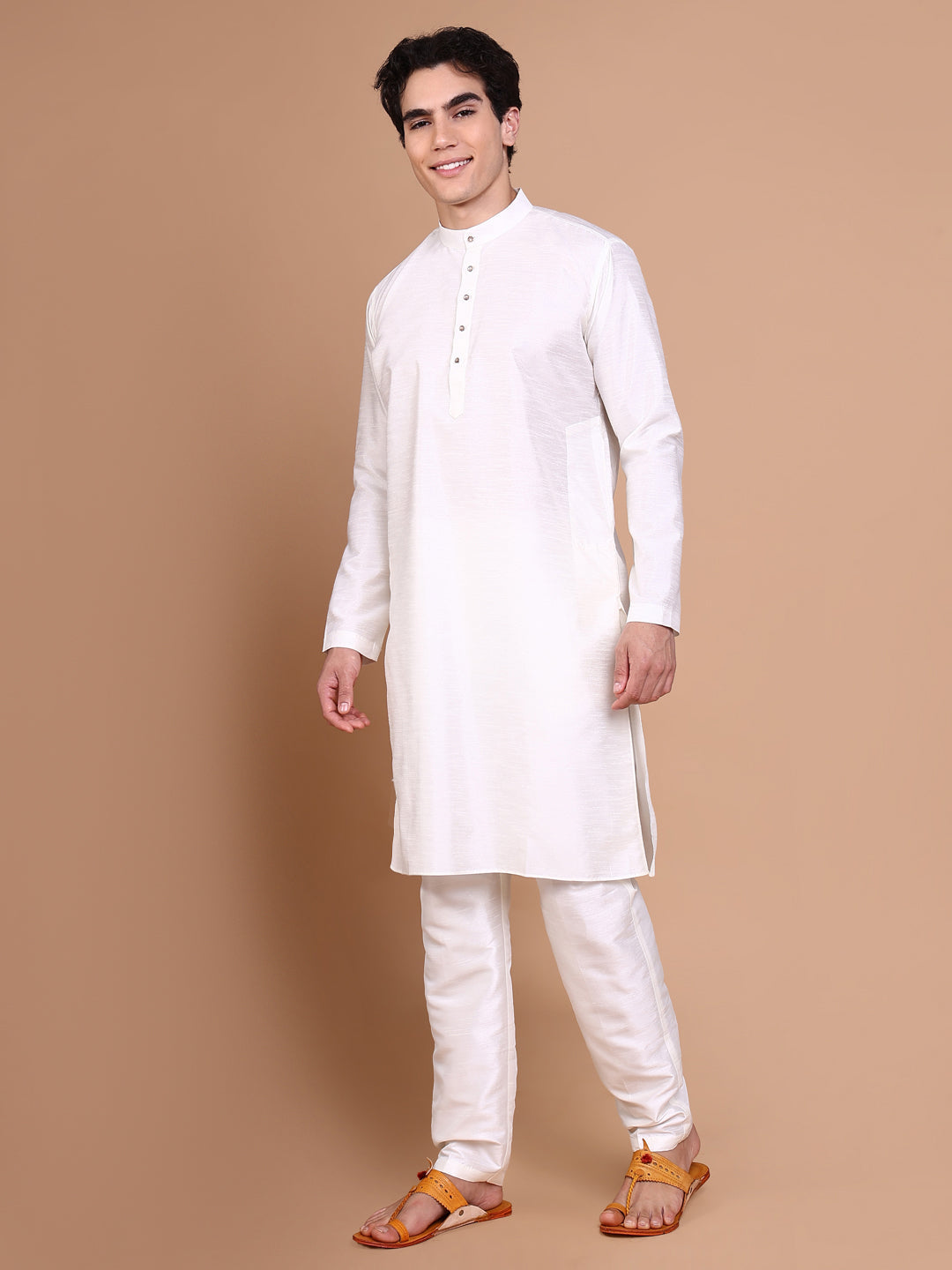 Men White Solid Kurta Set with Nehru jacket