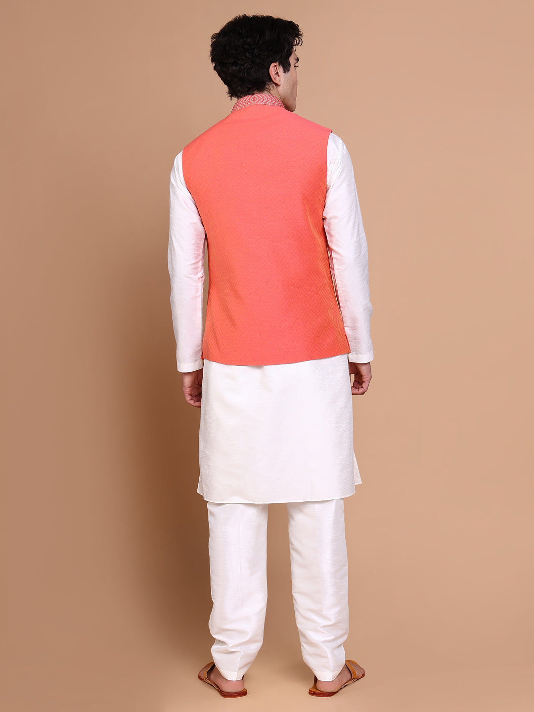 Men White Solid Kurta Set with Nehru jacket