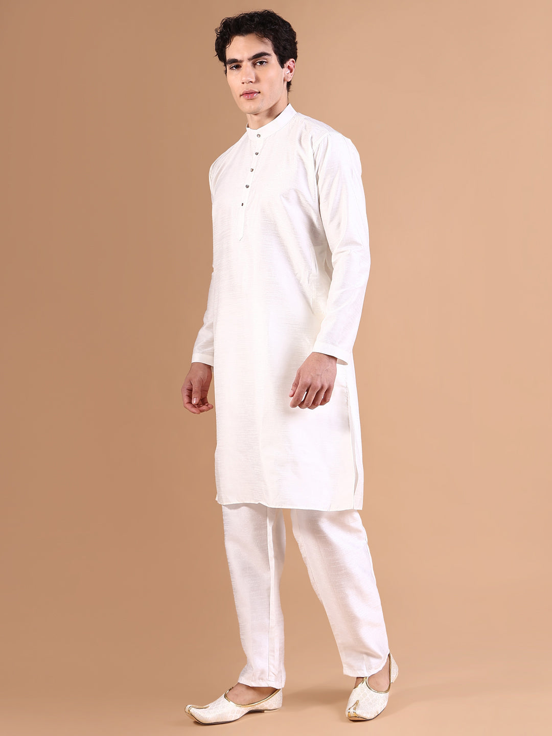 Men White Solid Kurta Set with Nehru jacket