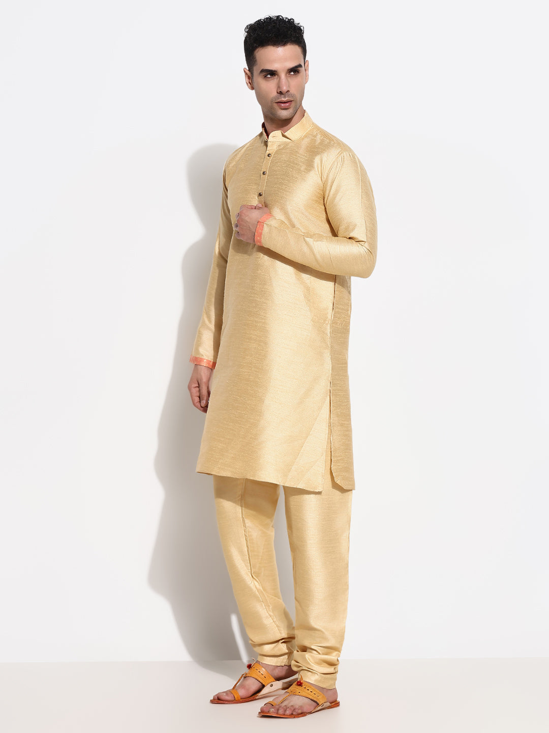 Men Beige Solid Kurta Set with Nehru Jacket