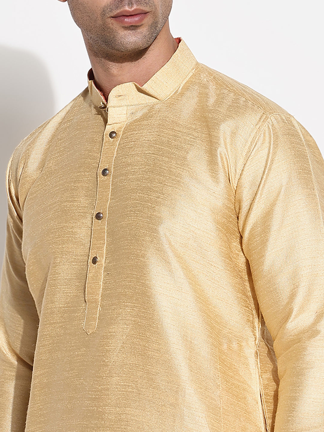 Men Beige Solid Kurta Set with Nehru Jacket