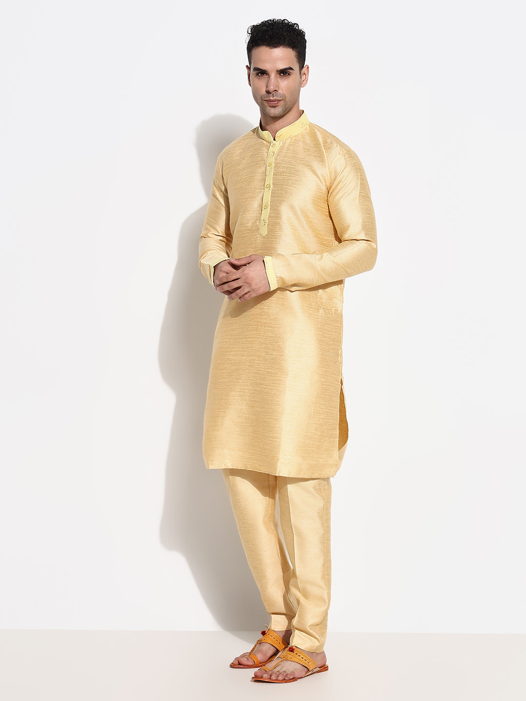 Men Beige Solid Kurta Set with Nehru Jacket