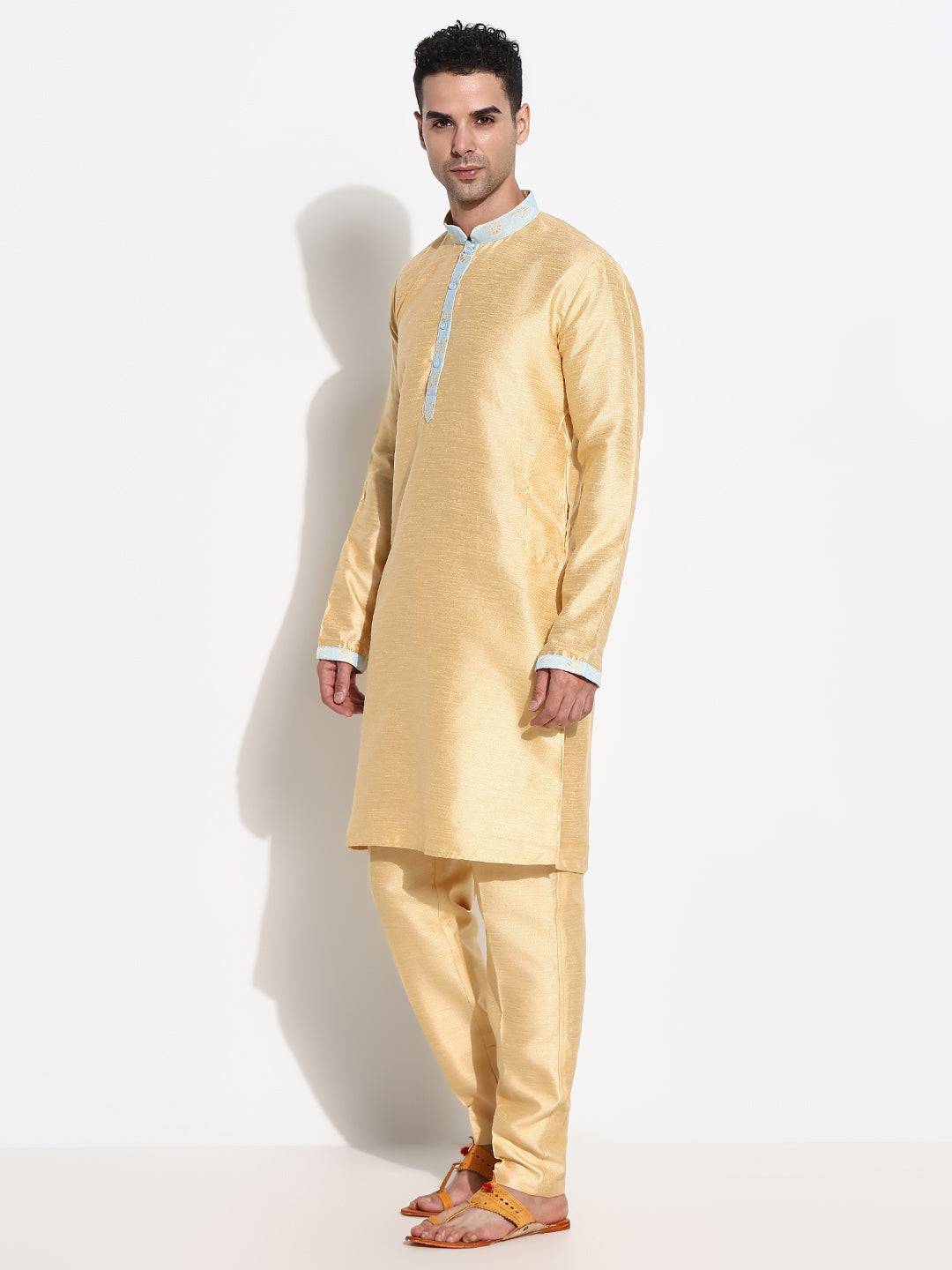 Men Beige Solid Kurta Set with Nehru Jacket