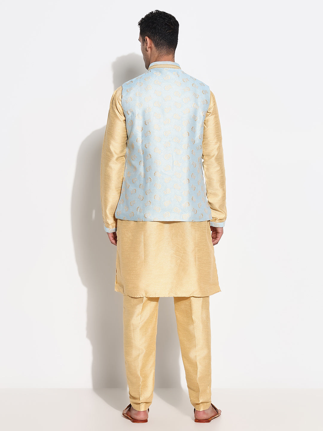 Men Beige Solid Kurta Set with Nehru Jacket