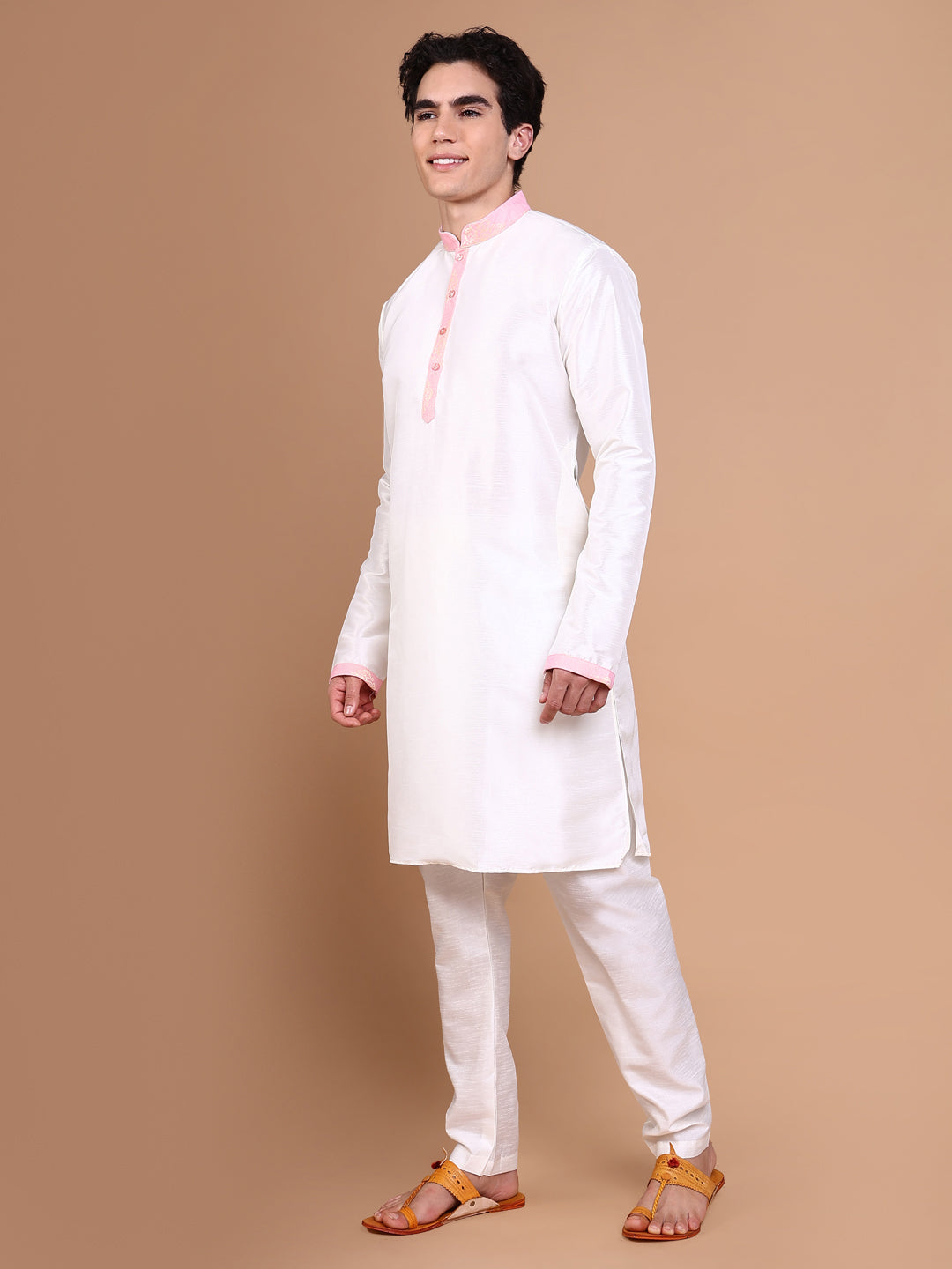 Men White Solid Kurta Set with Nehru jacket