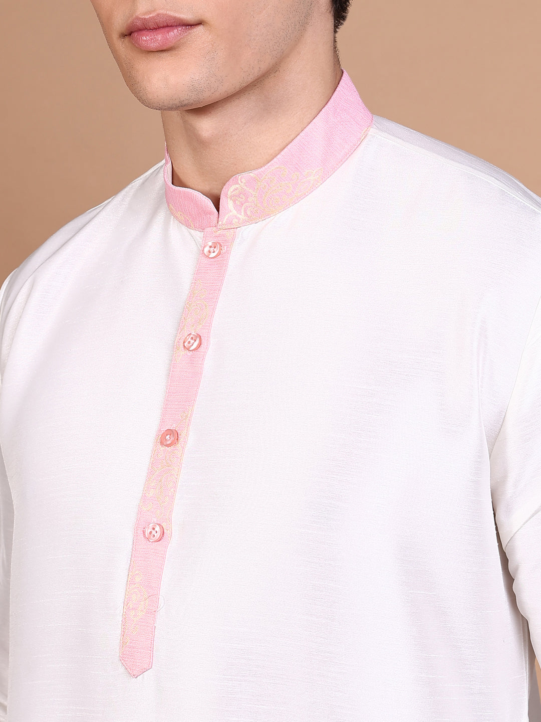 Men White Solid Kurta Set with Nehru jacket