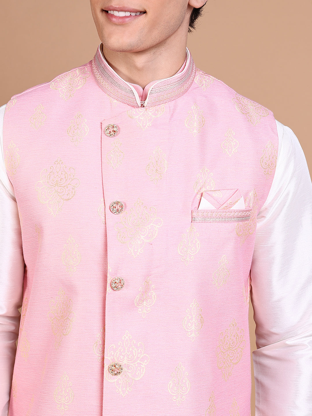 Men White Solid Kurta Set with Nehru jacket