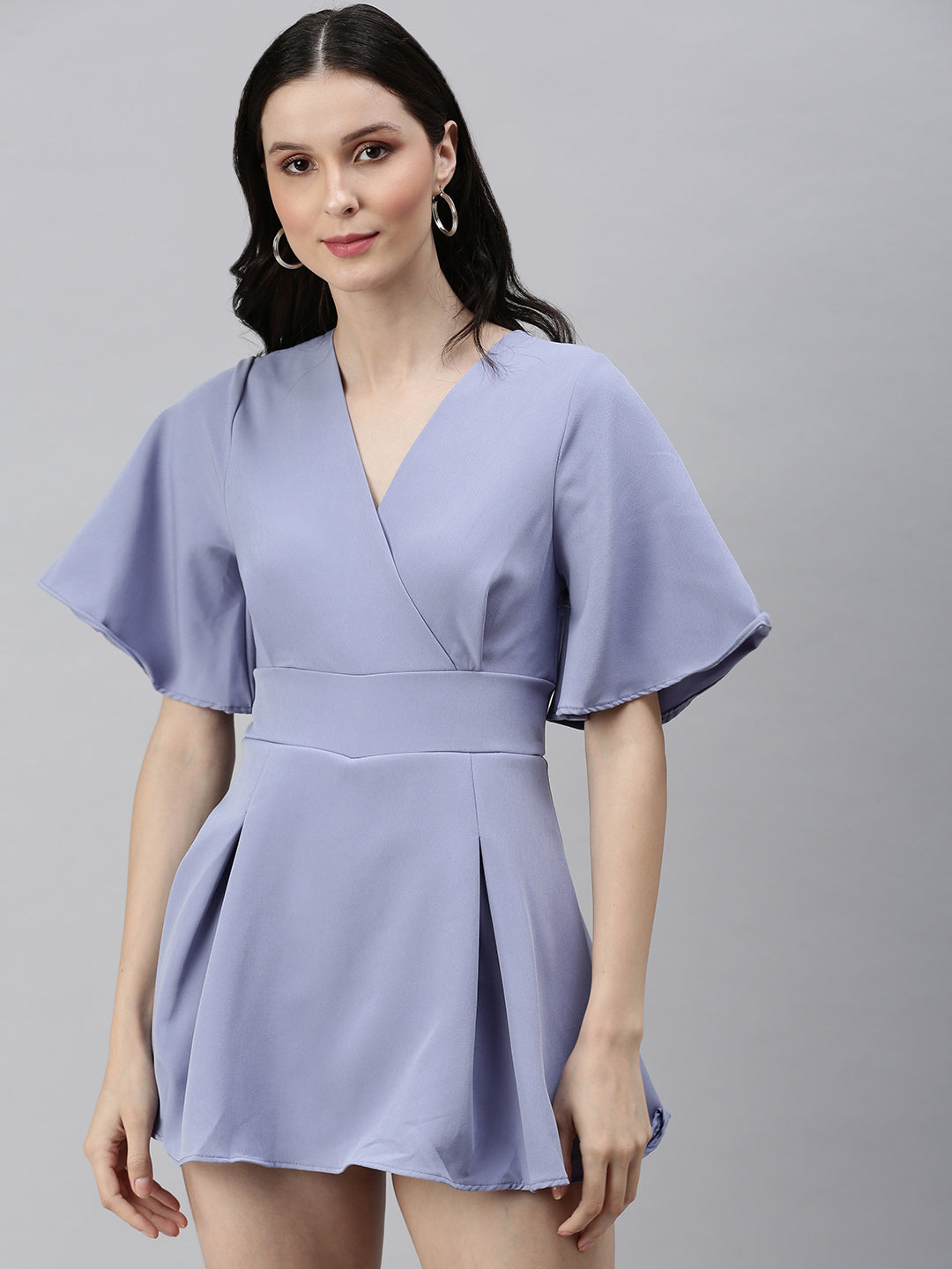 Women V-Neck Solid Fit and Flare Purple Dress