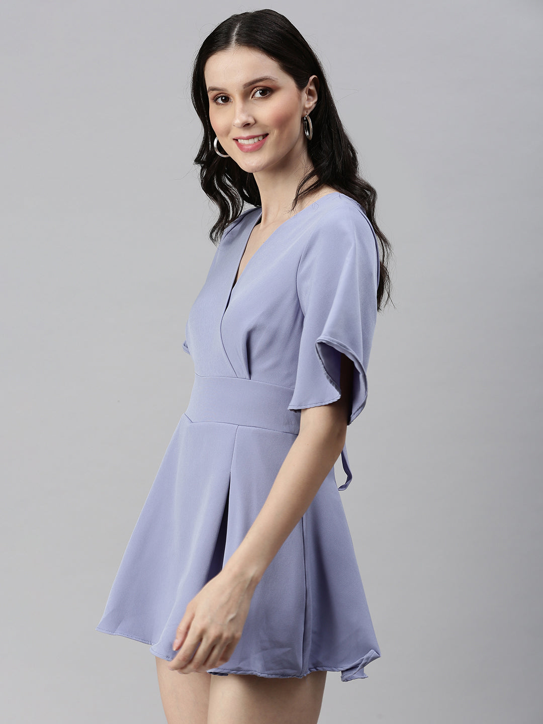 Women V-Neck Solid Fit and Flare Purple Dress