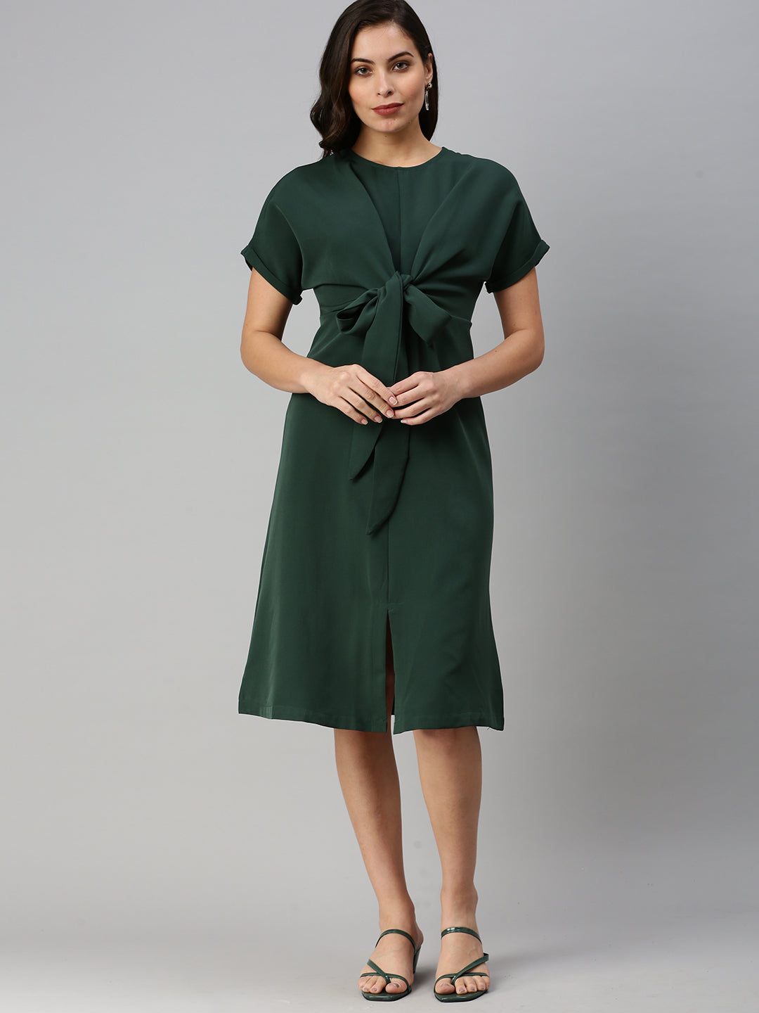 Women Solid Sheath Green Dress