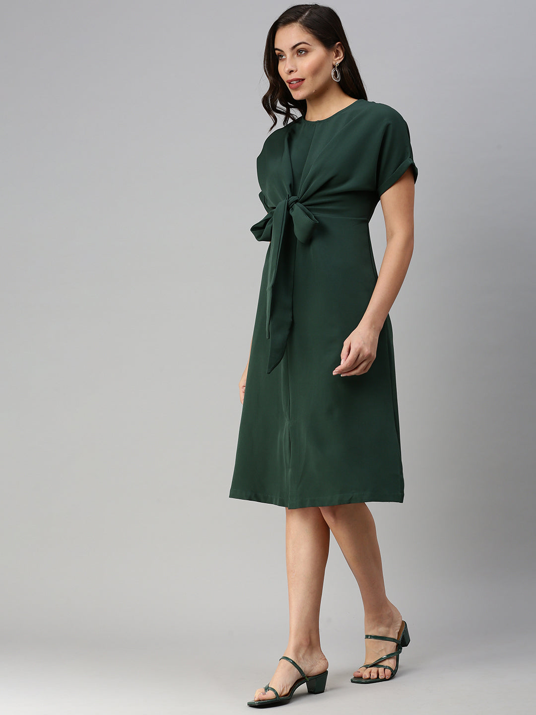Women Solid Sheath Green Dress