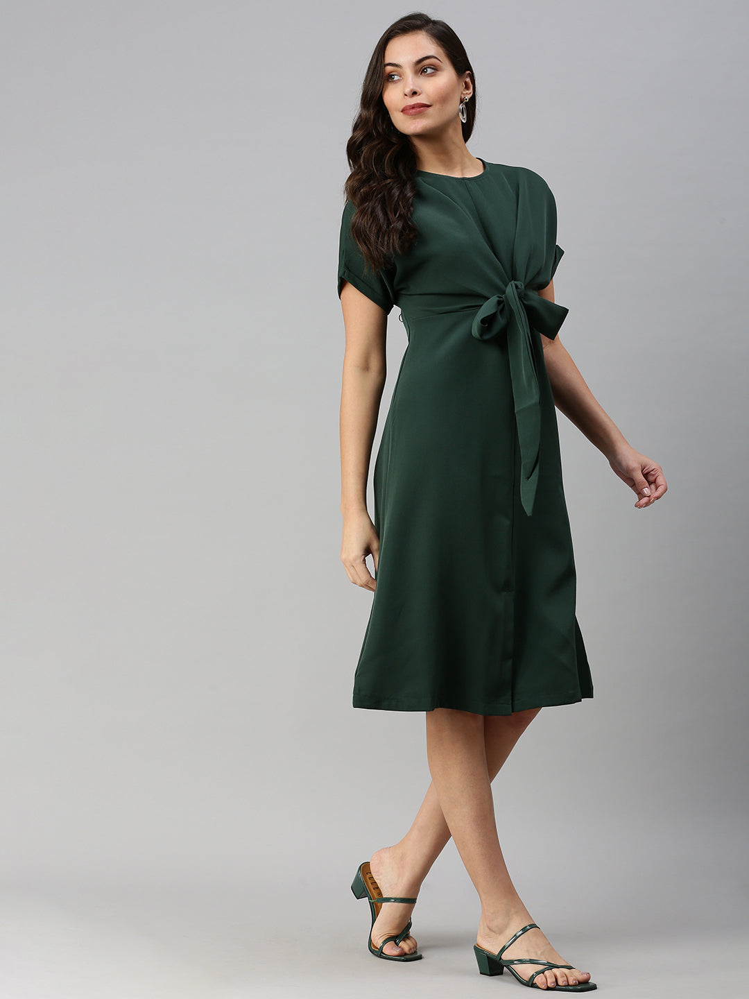 Women Solid Sheath Green Dress