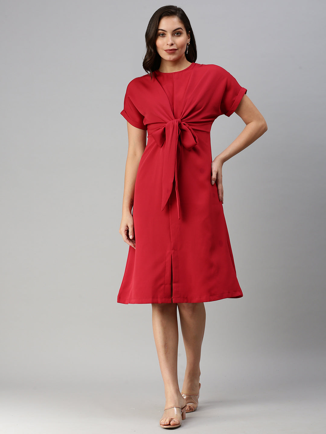 Women Solid Sheath Red Dress