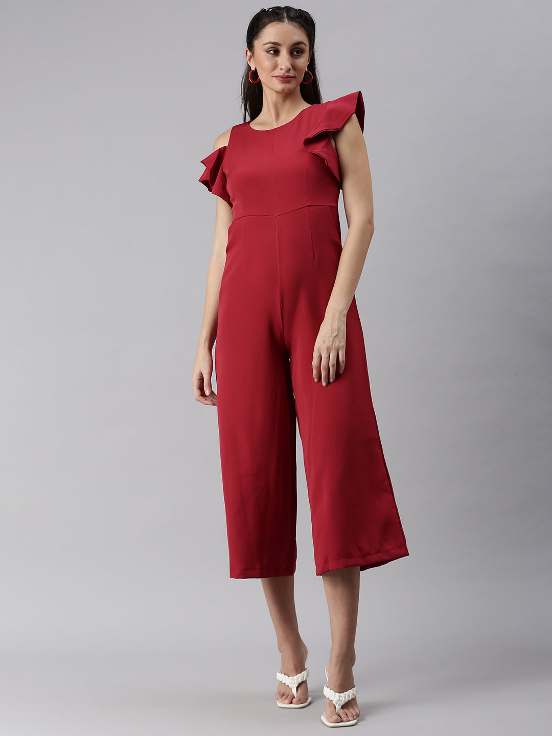 Women Solid Red Basic Jumpsuit