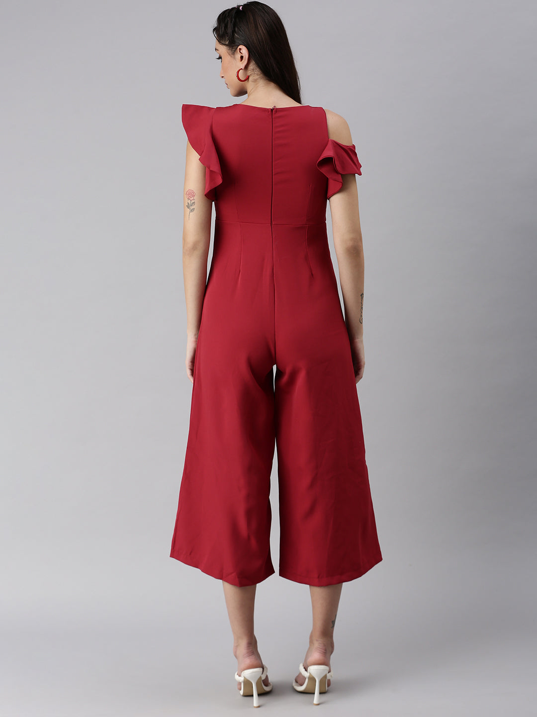 Women Solid Red Basic Jumpsuit
