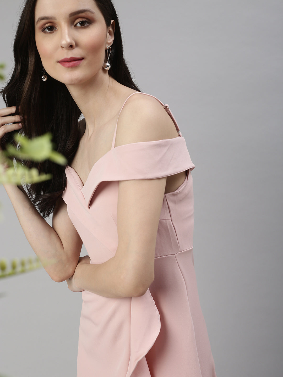 Women Shoulder Straps Solid A-Line Pink Dress