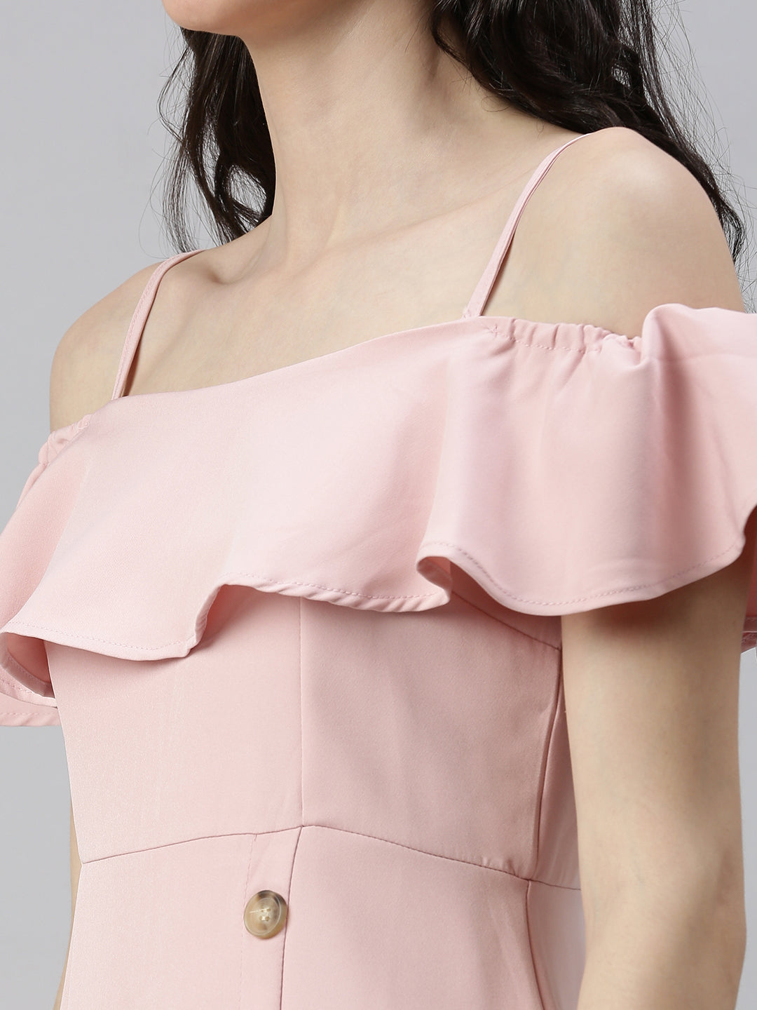 Women Off-Shoulder Solid A-Line Pink Dress
