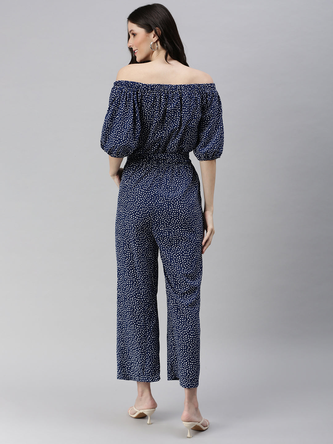 Women Off-Shoulder Printed Navy Blue Basic Jumpsuit