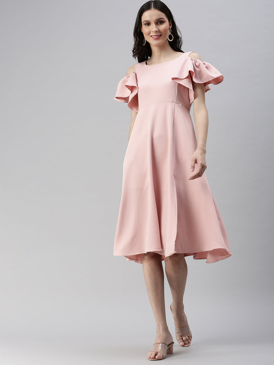 Women Solid Fit and Flare Pink Dress