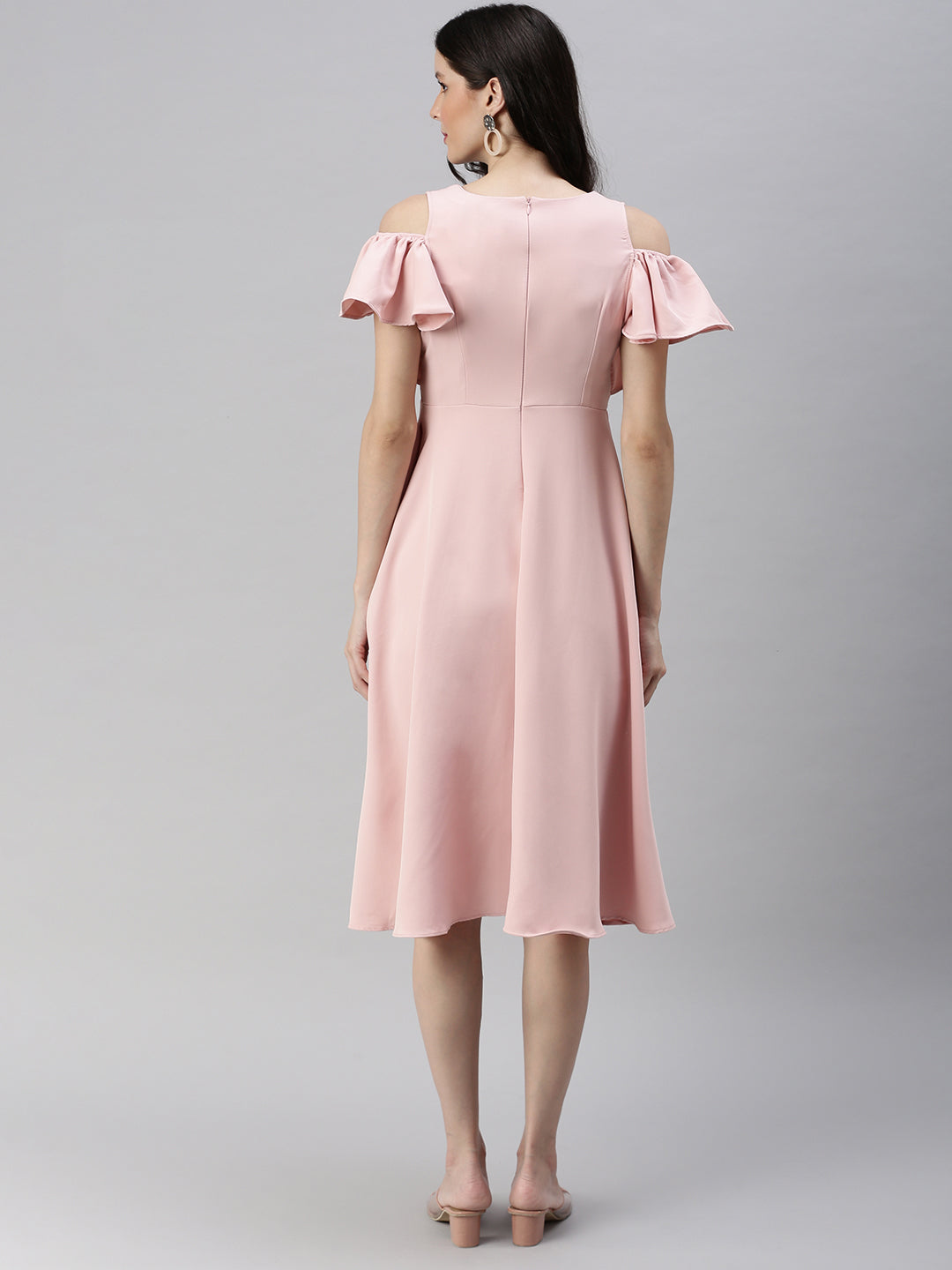 Women Solid Fit and Flare Pink Dress