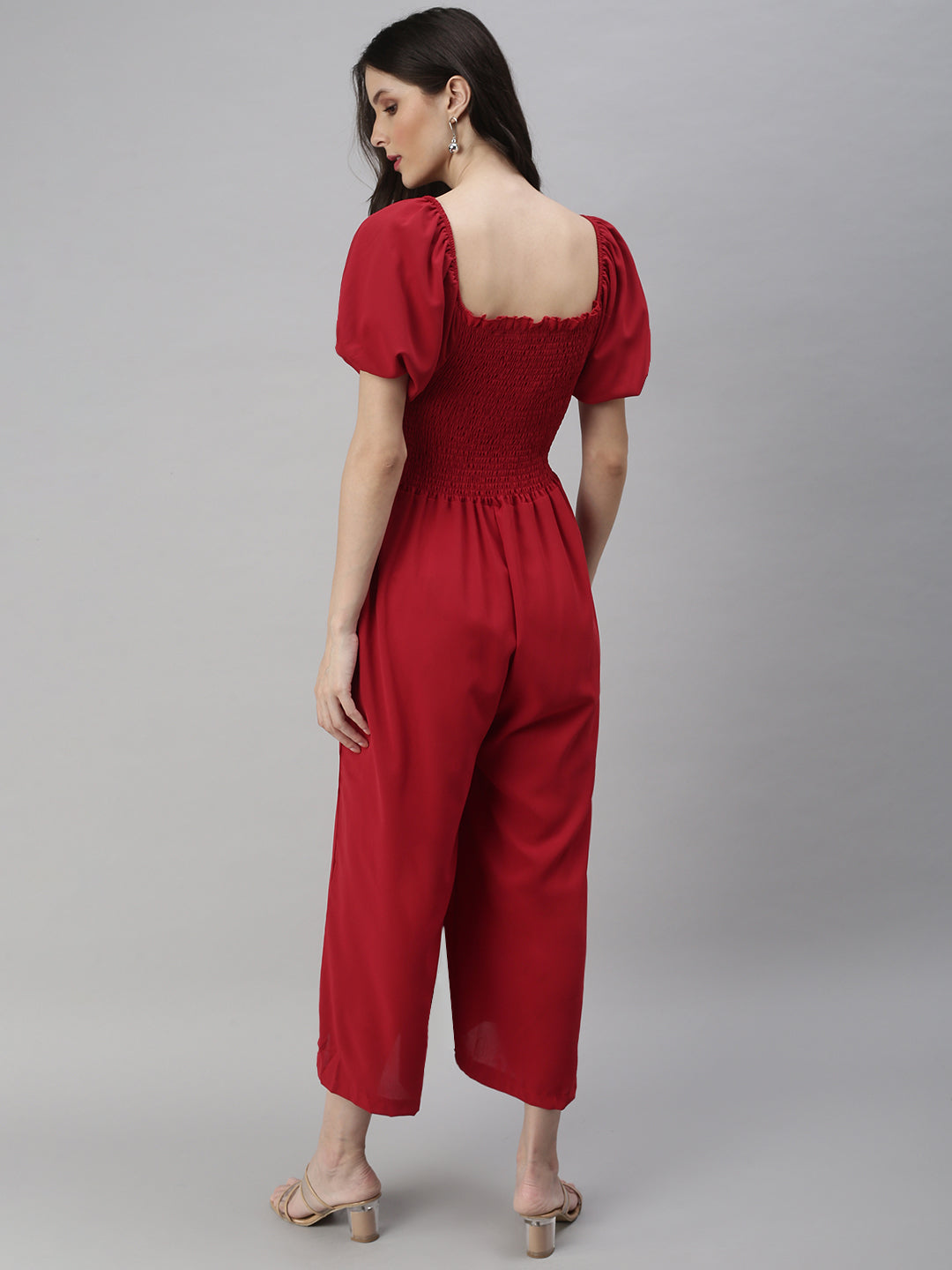 Women Off-Shoulder Solid Red Culotte Jumpsuit