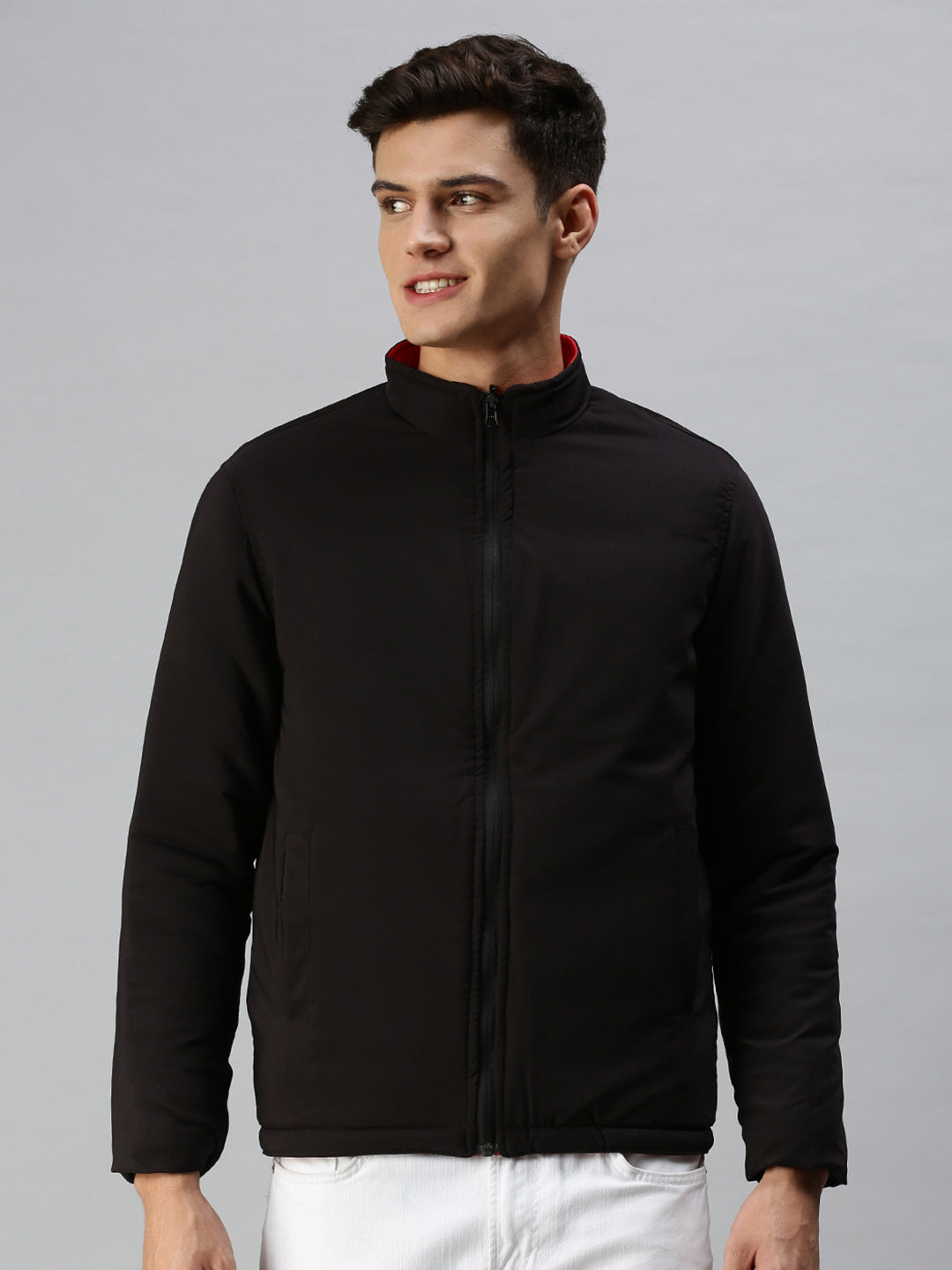 Men Solid Black Sporty Jacket