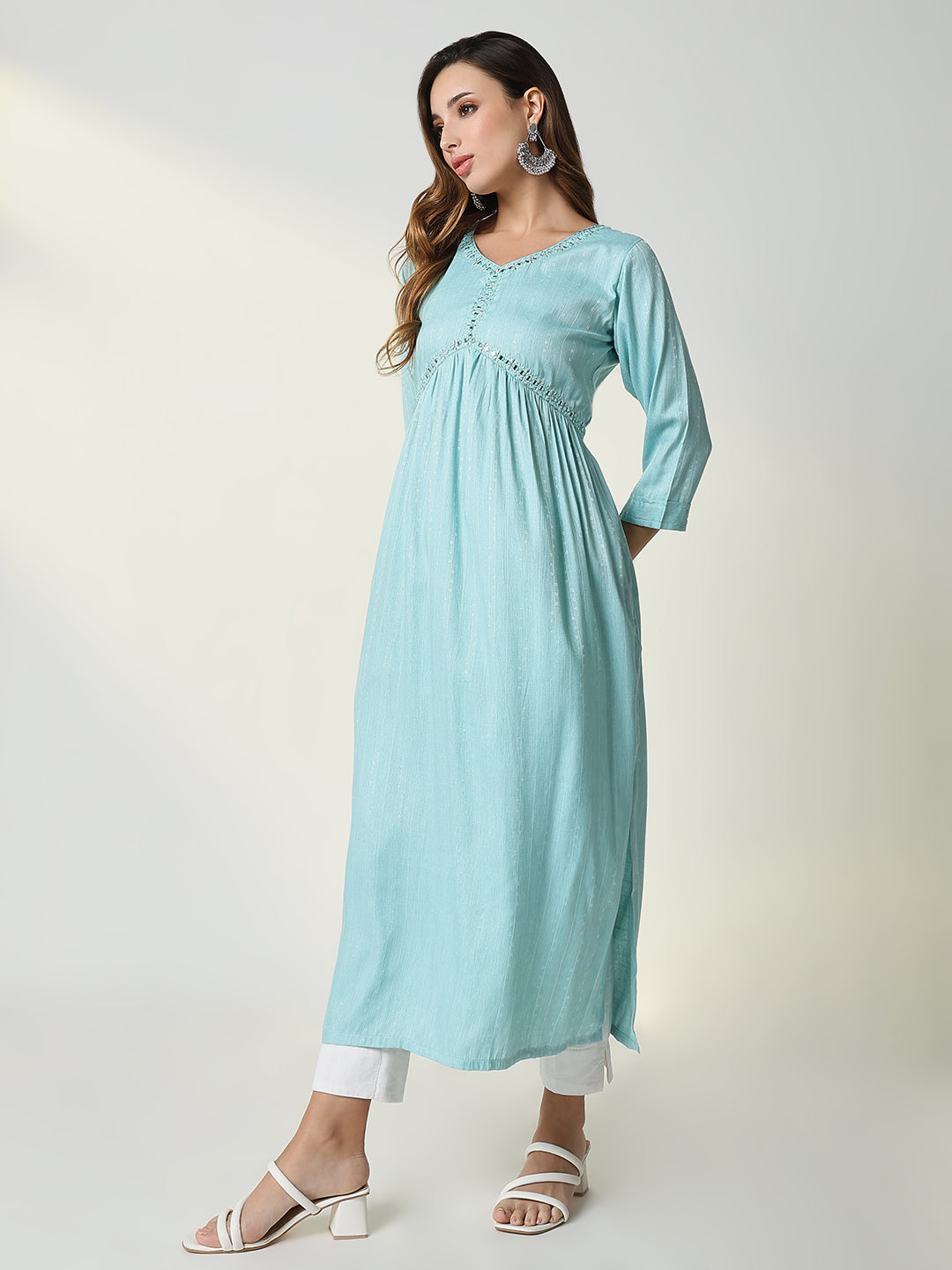 Women Blue Solid Anarkali Kurta