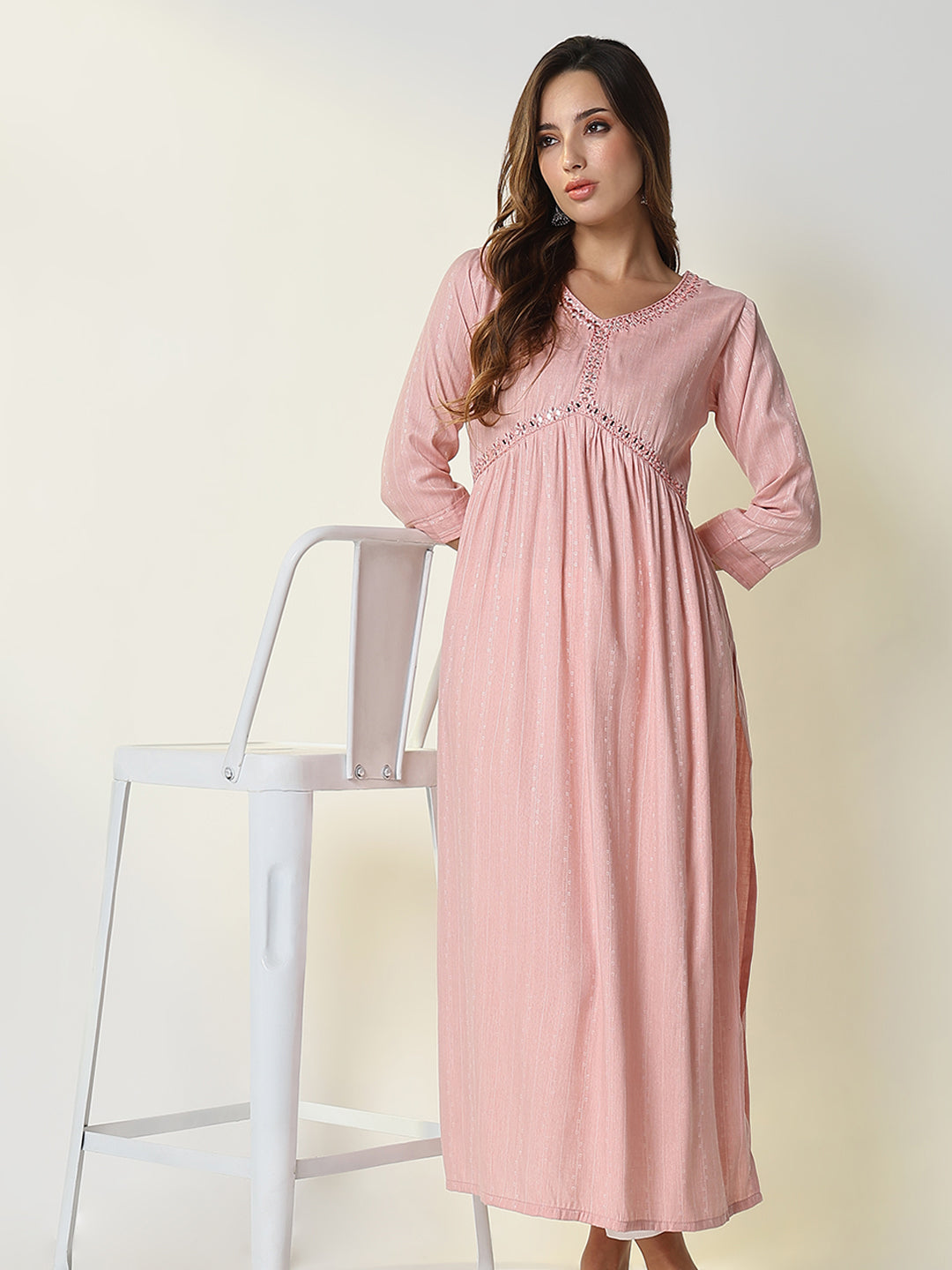 Women Peach Solid Anarkali Kurta