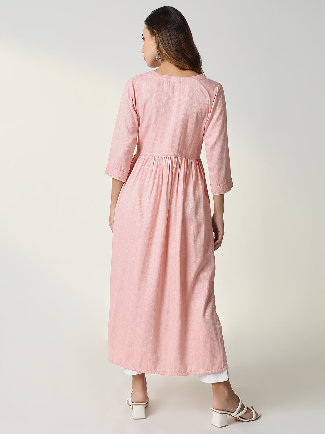 Women Peach Solid Anarkali Kurta