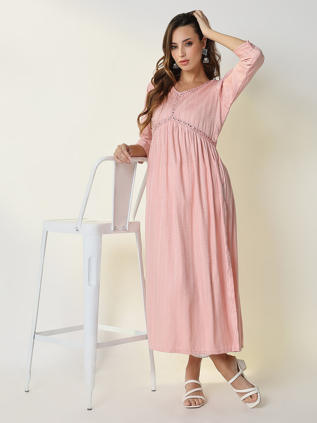 Women Peach Solid Anarkali Kurta