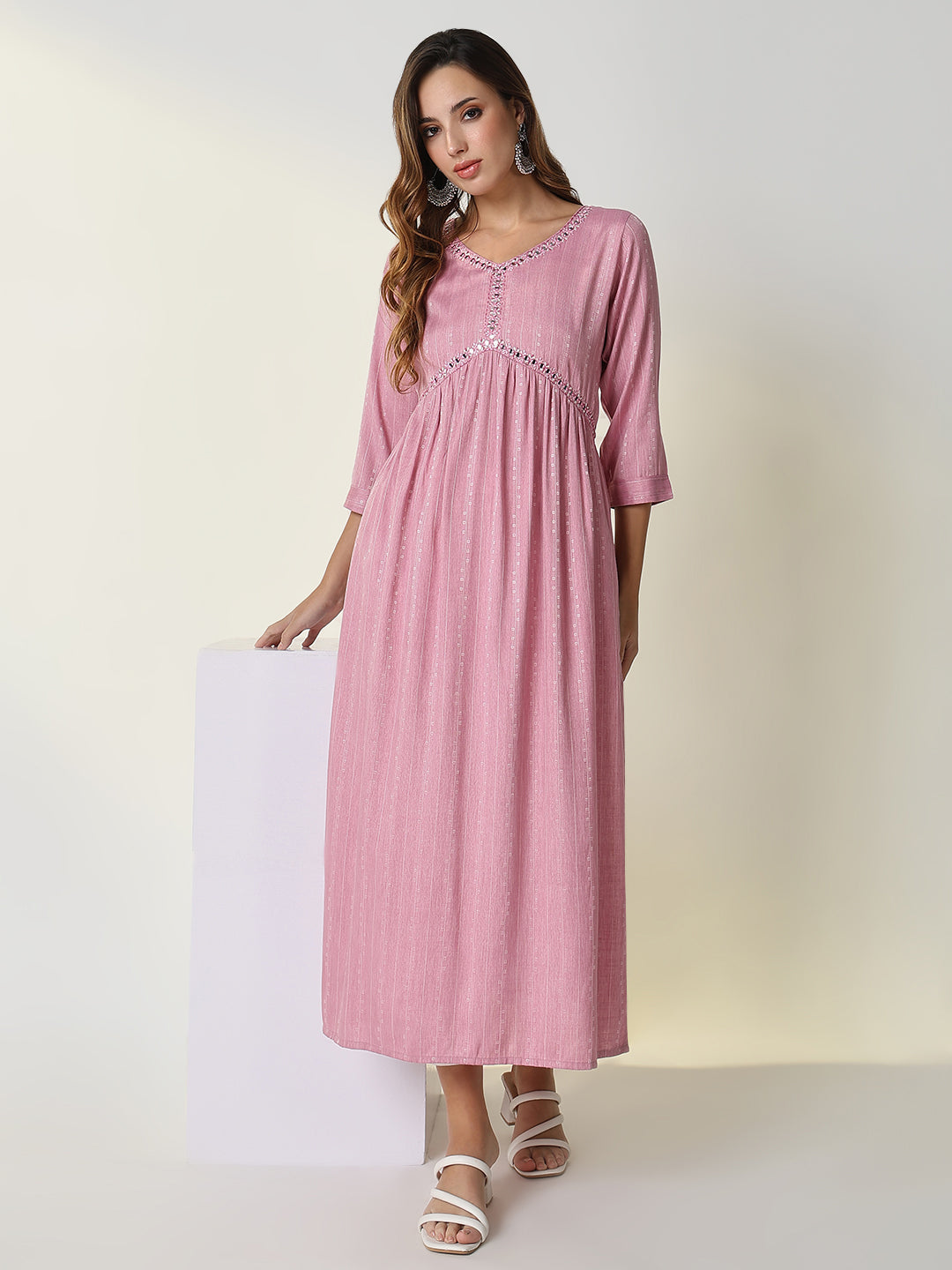 Women Pink Solid Anarkali Kurta