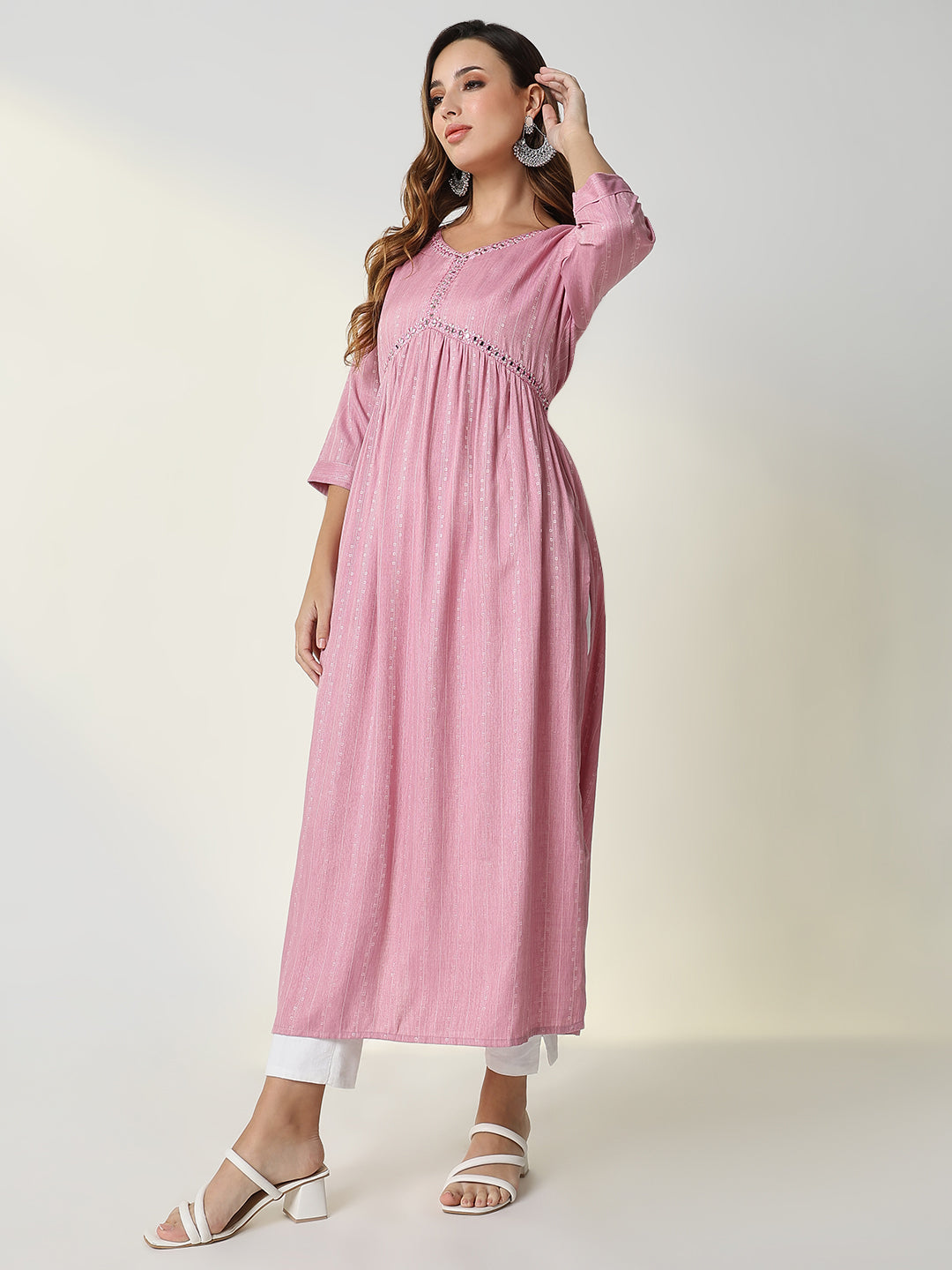 Women Pink Solid Anarkali Kurta