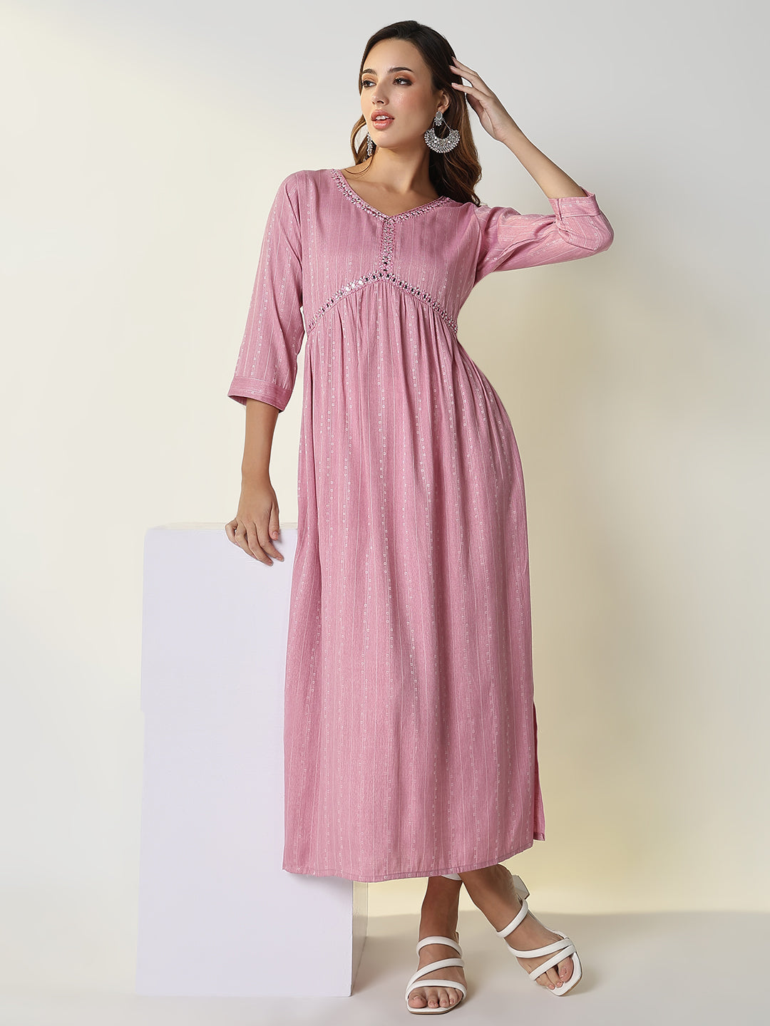 Women Pink Solid Anarkali Kurta