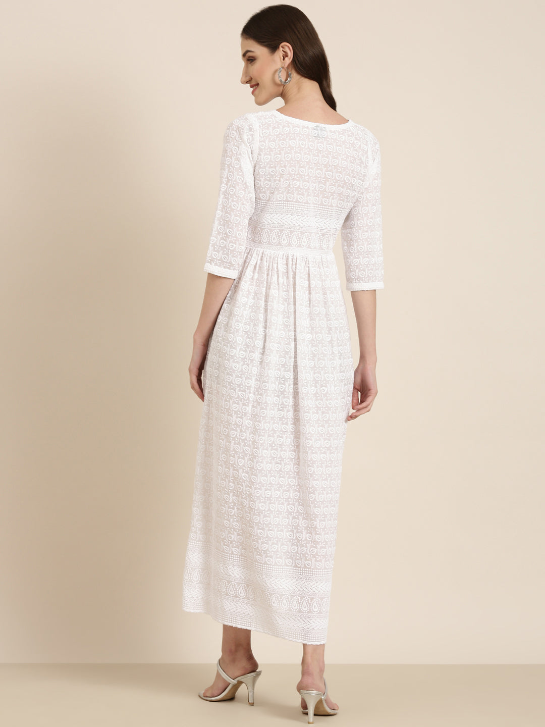 Women Solid Empire White Dress