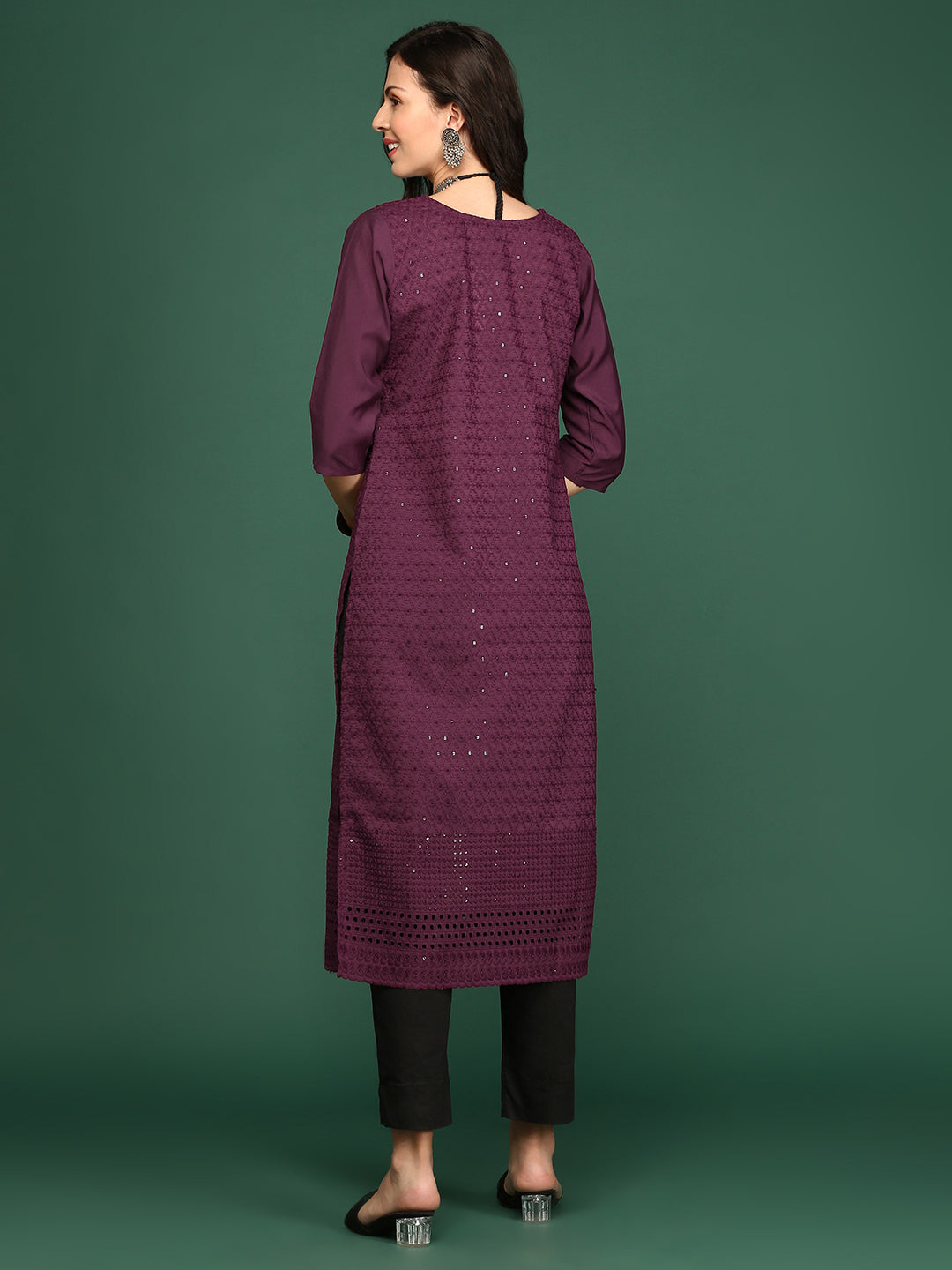 Women Purple Embellished Straight Kurta